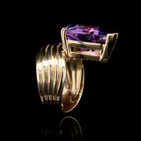 14K Yellow Gold Estate Amethyst and Diamond Ring
