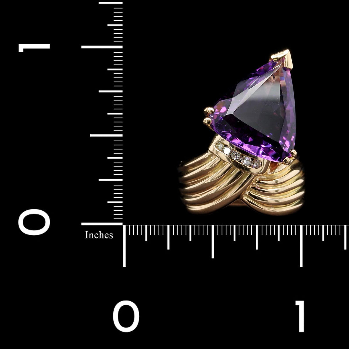 14K Yellow Gold Estate Amethyst and Diamond Ring