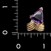 14K Yellow Gold Estate Amethyst and Diamond Ring