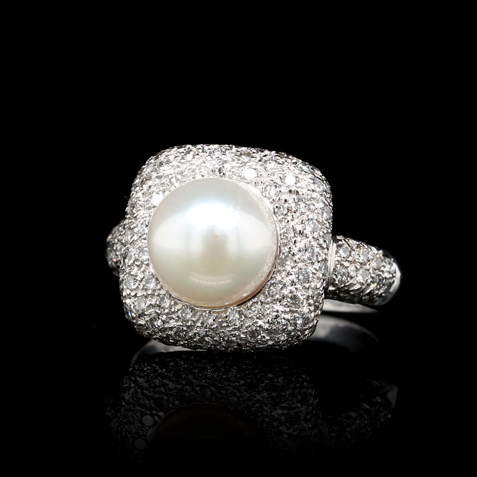 18K White Gold Estate Cultured Pearl and Diamond Ring