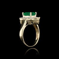 14K Yellow Gold Estate Emerald and Diamond Ring