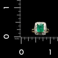 14K Yellow Gold Estate Emerald and Diamond Ring