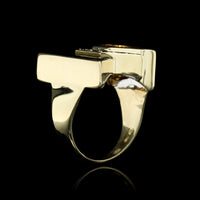 14K Yellow Gold Estate Citrine, Onyx and Diamond Ring