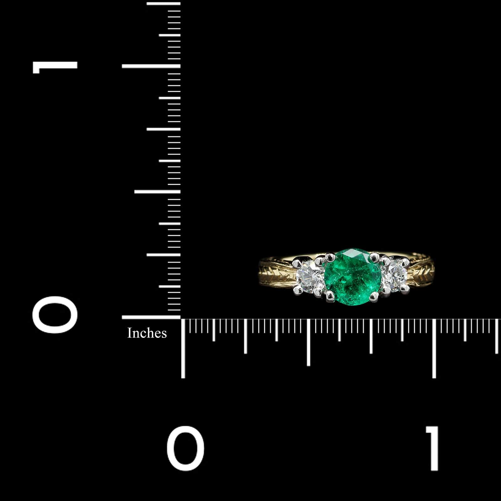 18K Yellow Gold, Platinum Emerald and Diamond Estate Ring