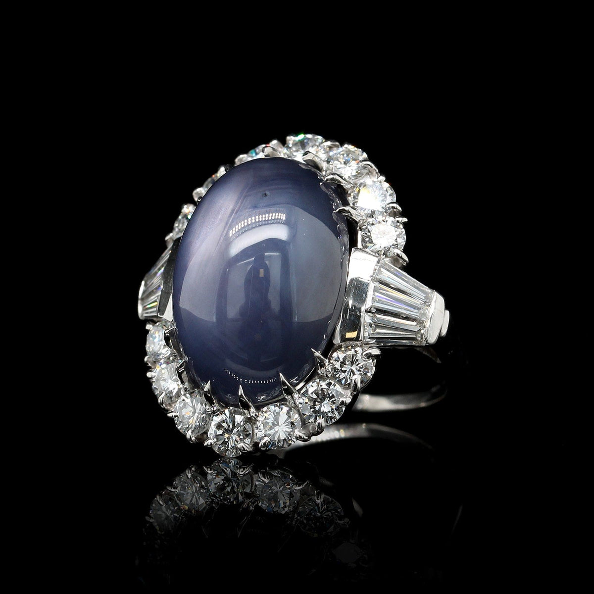Estate Platinum Star Sapphire and Diamond Ring