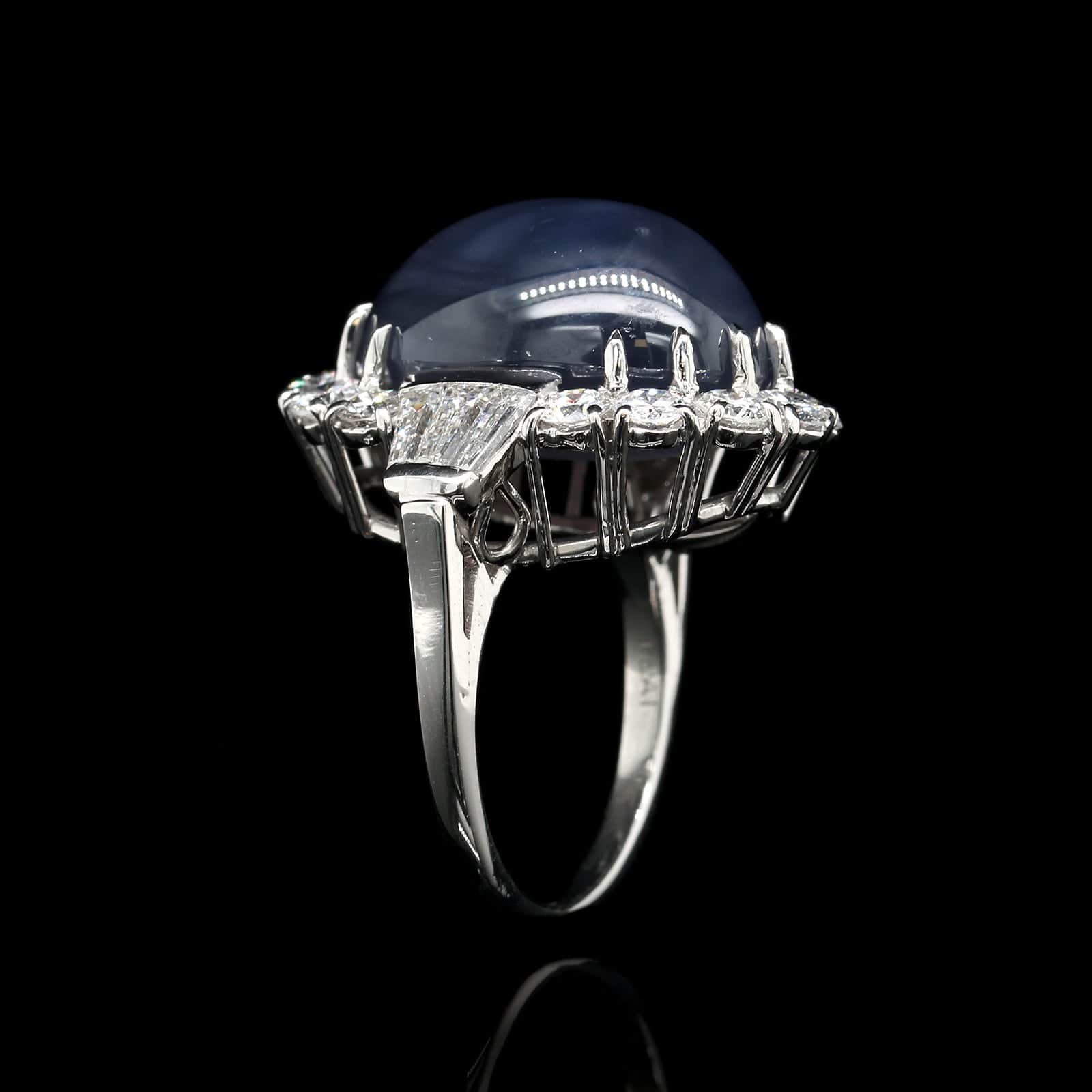 Estate Platinum Star Sapphire and Diamond Ring