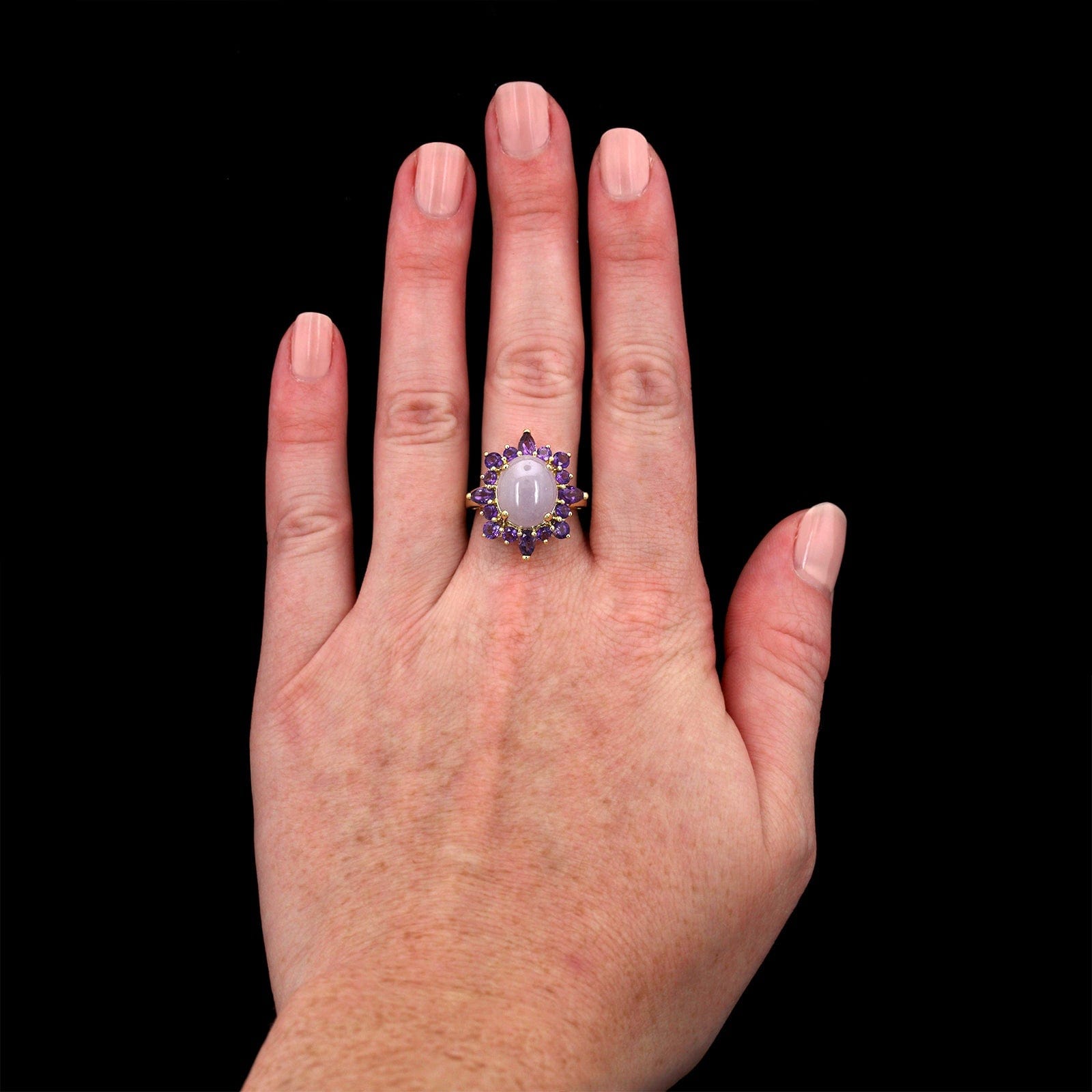 14K Yellow Gold Estate Lavender Jade and Amethyst Ring, 14k yellow gold, Long's Jewelers