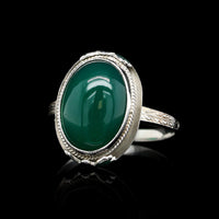 Vintage 14K White Gold Estate Green Onyx Ring