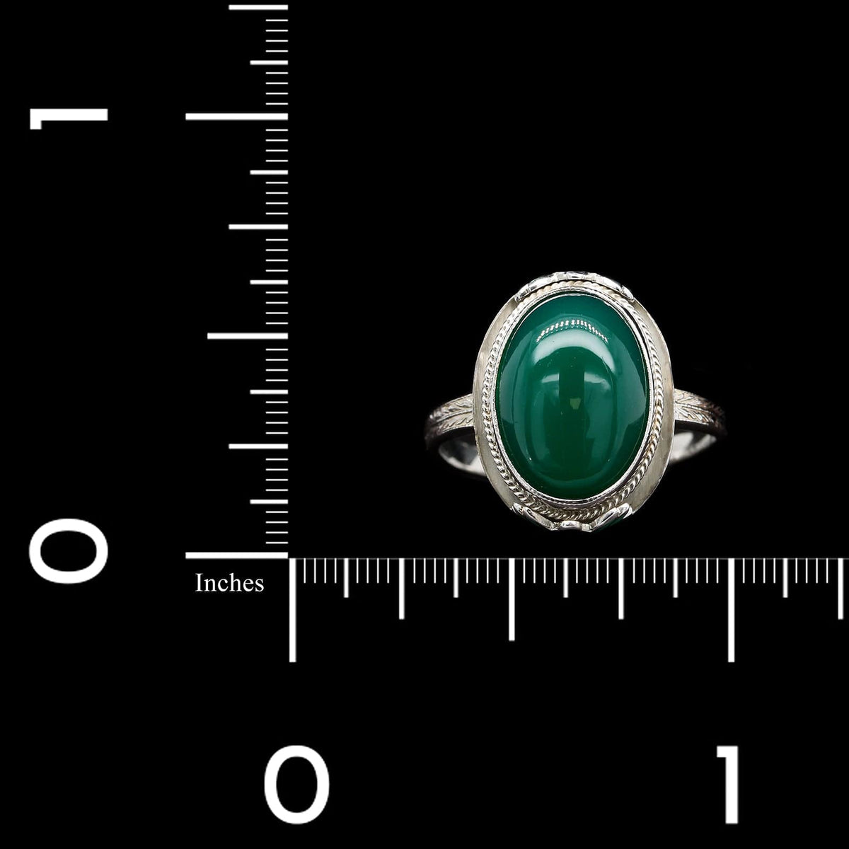 Vintage 14K White Gold Estate Green Onyx Ring