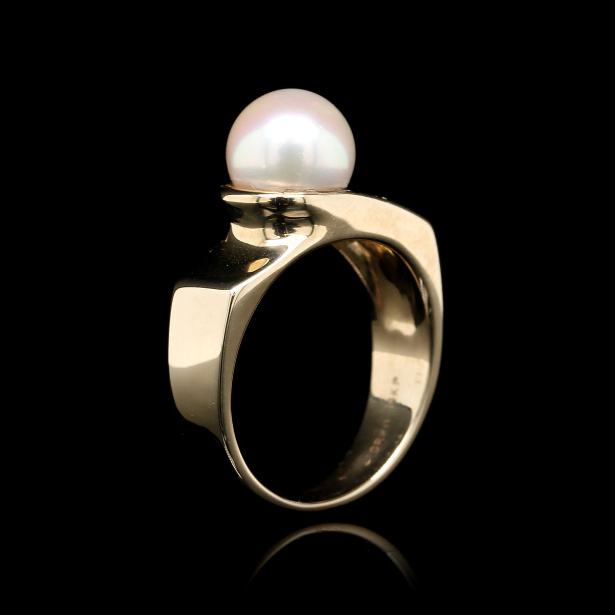 14K Yellow Gold Estate Cultured Pearl and Diamond Ring