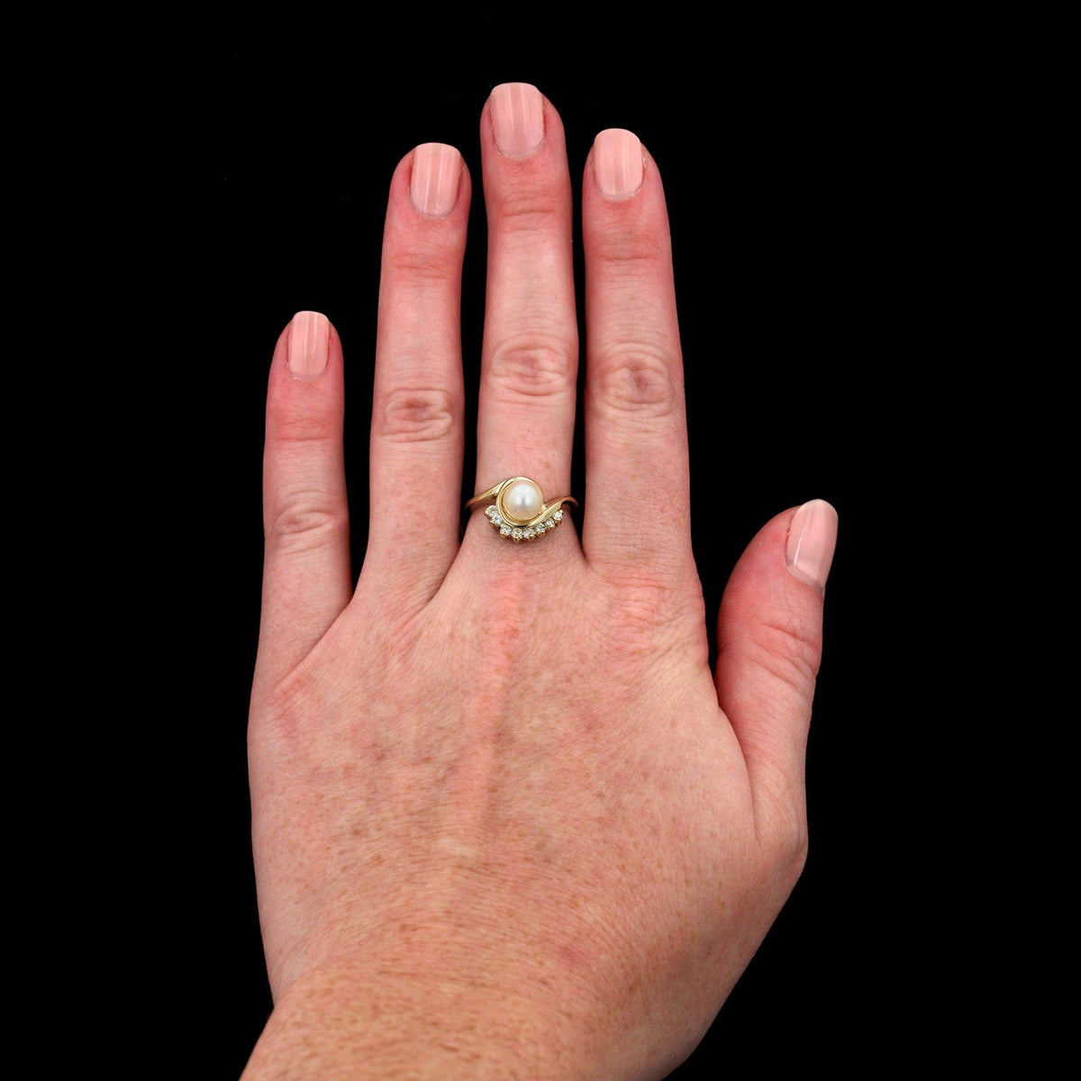 14K Yellow Gold Estate Cultured Pearl and Diamond Ring