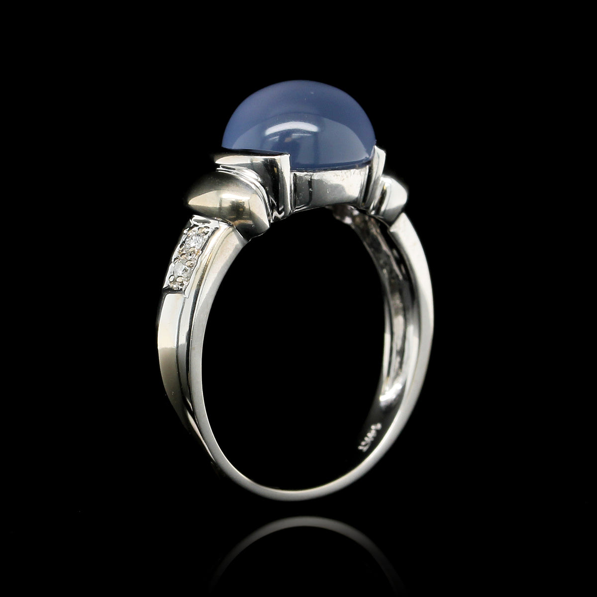 14K White Gold Estate Chalcedony and Diamond Ring