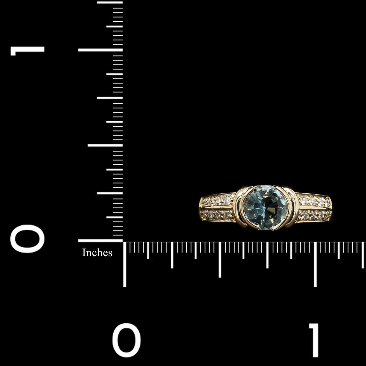 14K Yellow Gold Estate Aquamarine and Diamond Ring