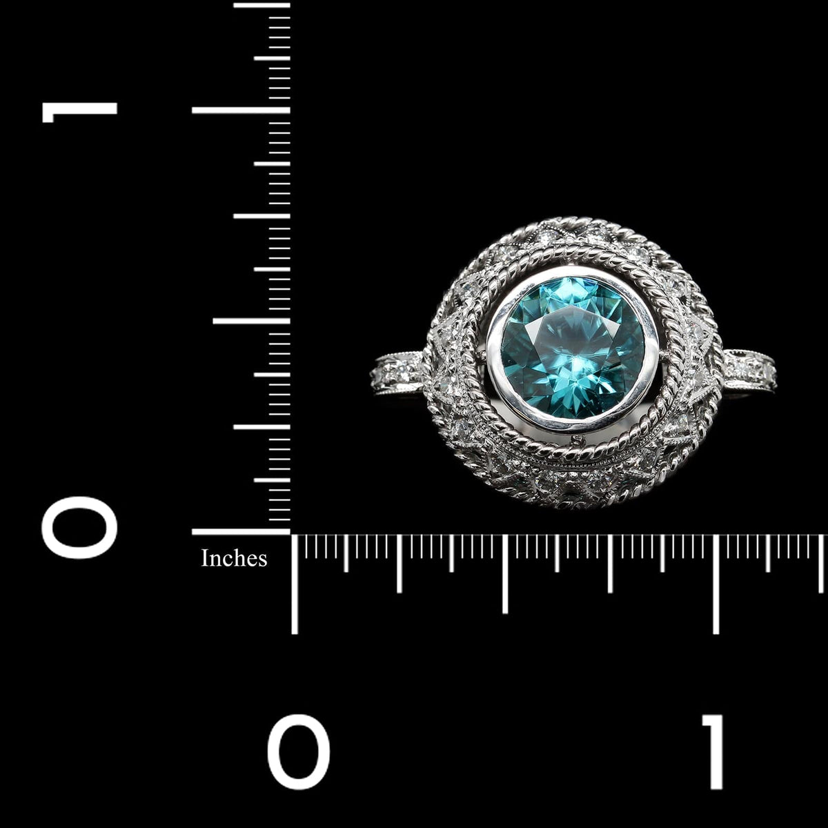 18K White Gold Estate Blue Zircon and Diamond Ring