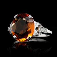 18K White Gold Estate Citrine and Diamond Ring