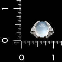 Vintage Platinum Estate Moonstone and Diamond Ring