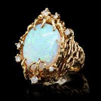 14K Yellow Gold Estate Opal and Diamond Ring