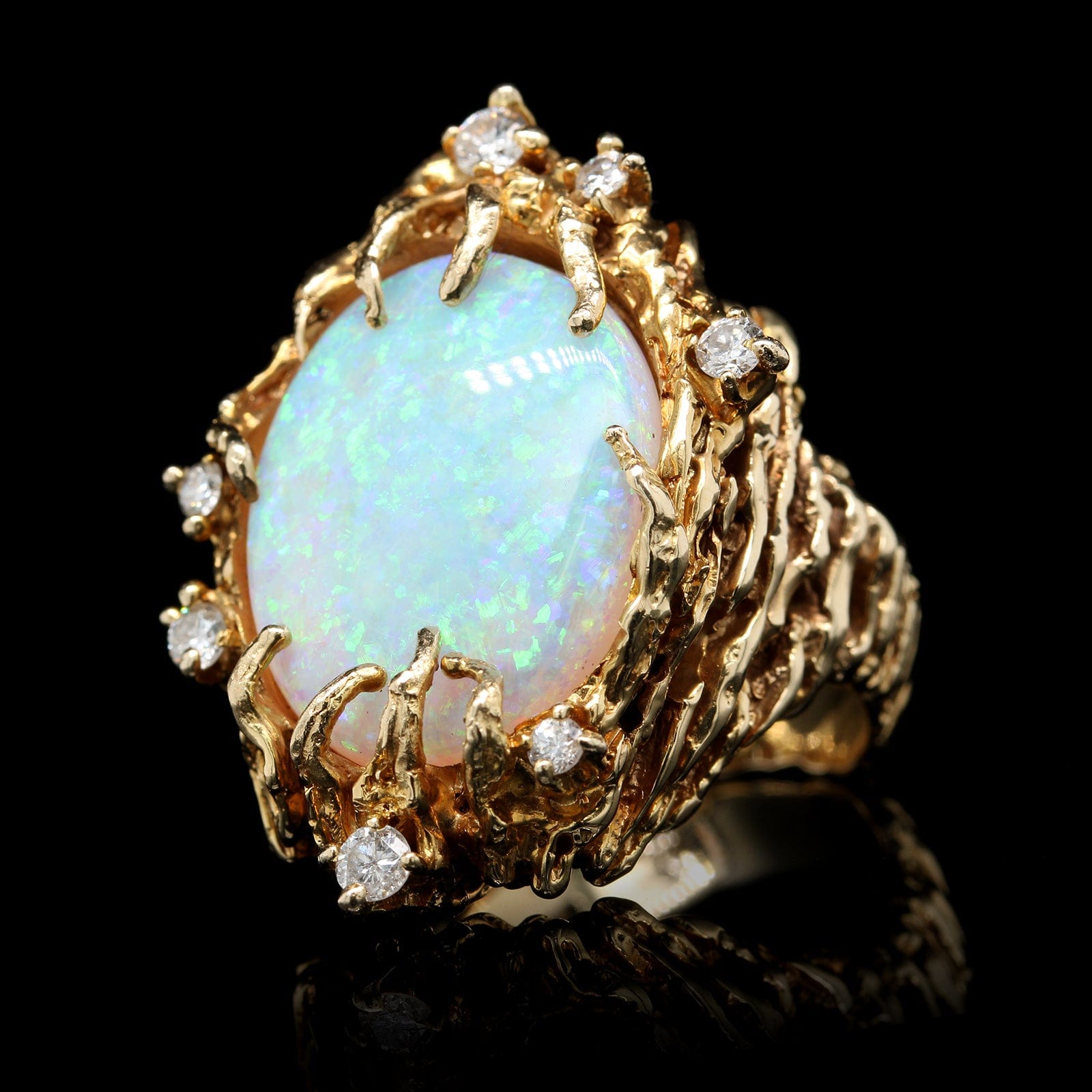 14K Yellow Gold Estate Opal and Diamond Ring