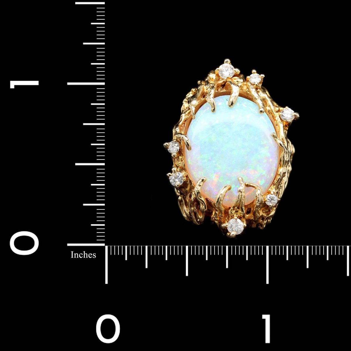 14K Yellow Gold Estate Opal and Diamond Ring