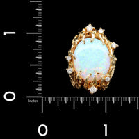 14K Yellow Gold Estate Opal and Diamond Ring