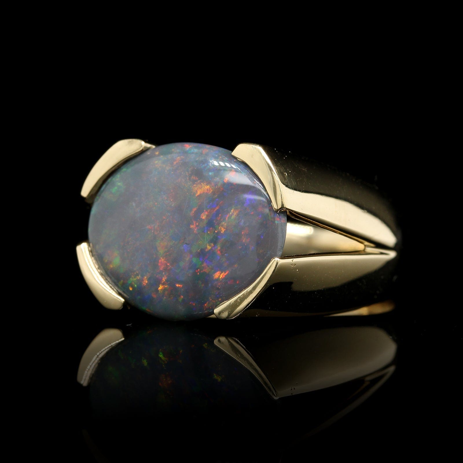 18K Yellow Gold Estate Black Opal Ring