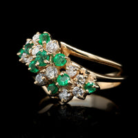 14K Yellow Gold Estate Emerald and Diamond Ring