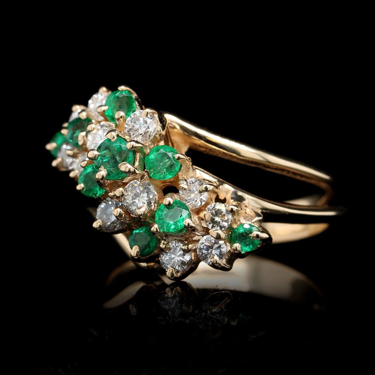 14K Yellow Gold Estate Emerald and Diamond Ring