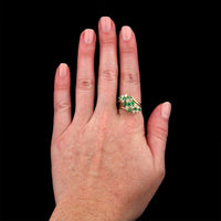 14K Yellow Gold Estate Emerald and Diamond Ring