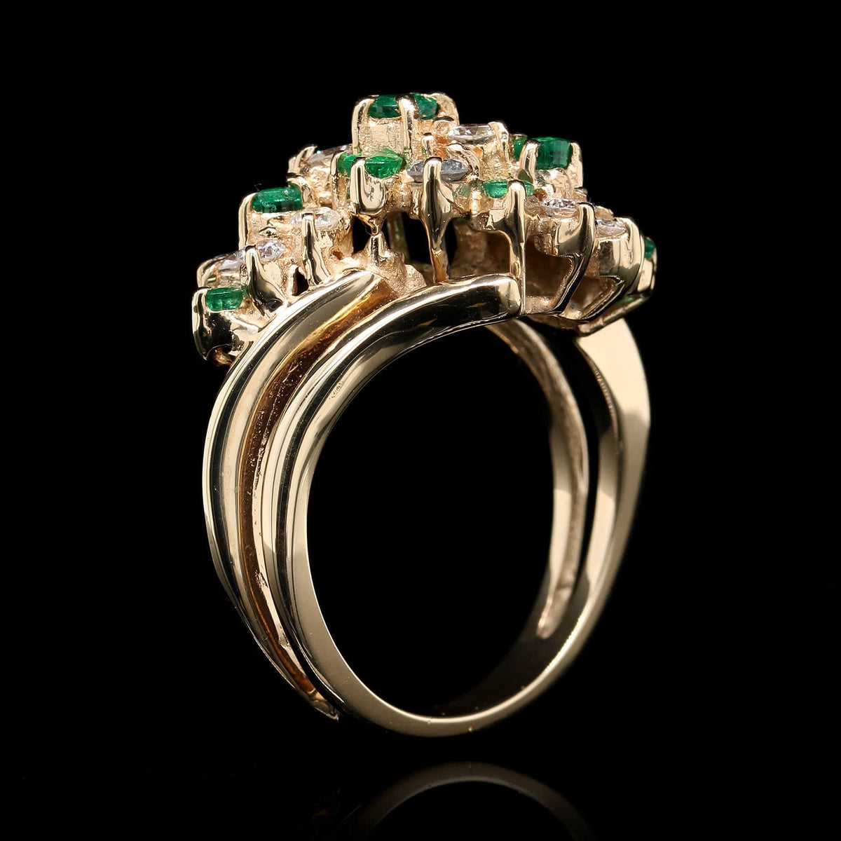 14K Yellow Gold Estate Emerald and Diamond Ring