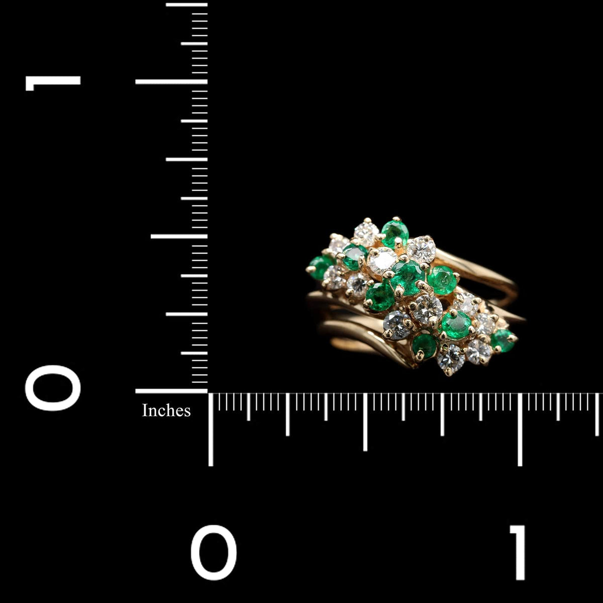 14K Yellow Gold Estate Emerald and Diamond Ring