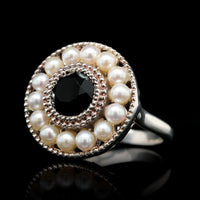 Tiffany & Co. Sterling Silver Estate Pearl and Onyx Ziegfeld Ring