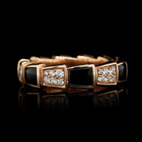 Bulgari 18K Rose Gold Estate Diamond and Onyx 'Serpenti Viper' Ring