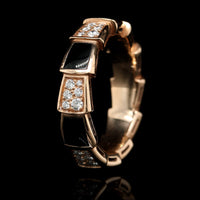 Bulgari 18K Rose Gold Estate Diamond and Onyx 'Serpenti Viper' Ring