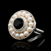 Tiffany & Co. Sterling Silver Estate Cultured Pearl and Onyx Ziegfeld Ring