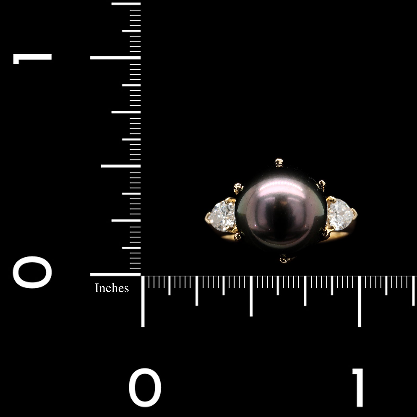 18K Yellow Gold Estate Black South Sea Cultured Pearl and Diamond Ring