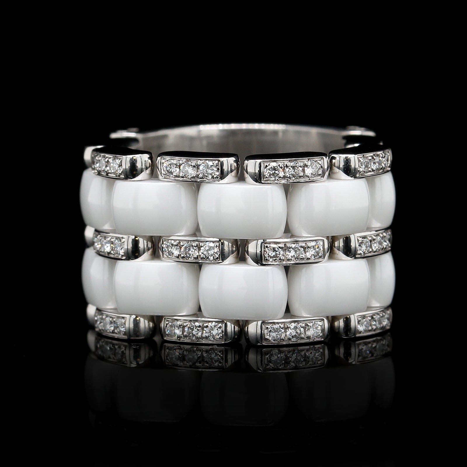 Chanel 18K White Gold Estate Ceramic and Diamond Ultra Ring