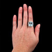 18K White Gold Estate Aquamarine and Diamond Ring