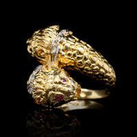 18K Yellow Gold Estate Double Chimera Head Ring