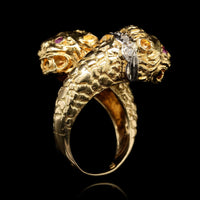 18K Yellow Gold Estate Double Chimera Head Ring