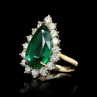 18K Yellow Gold Estate Emerald and Diamond Ring