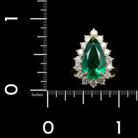 18K Yellow Gold Estate Emerald and Diamond Ring