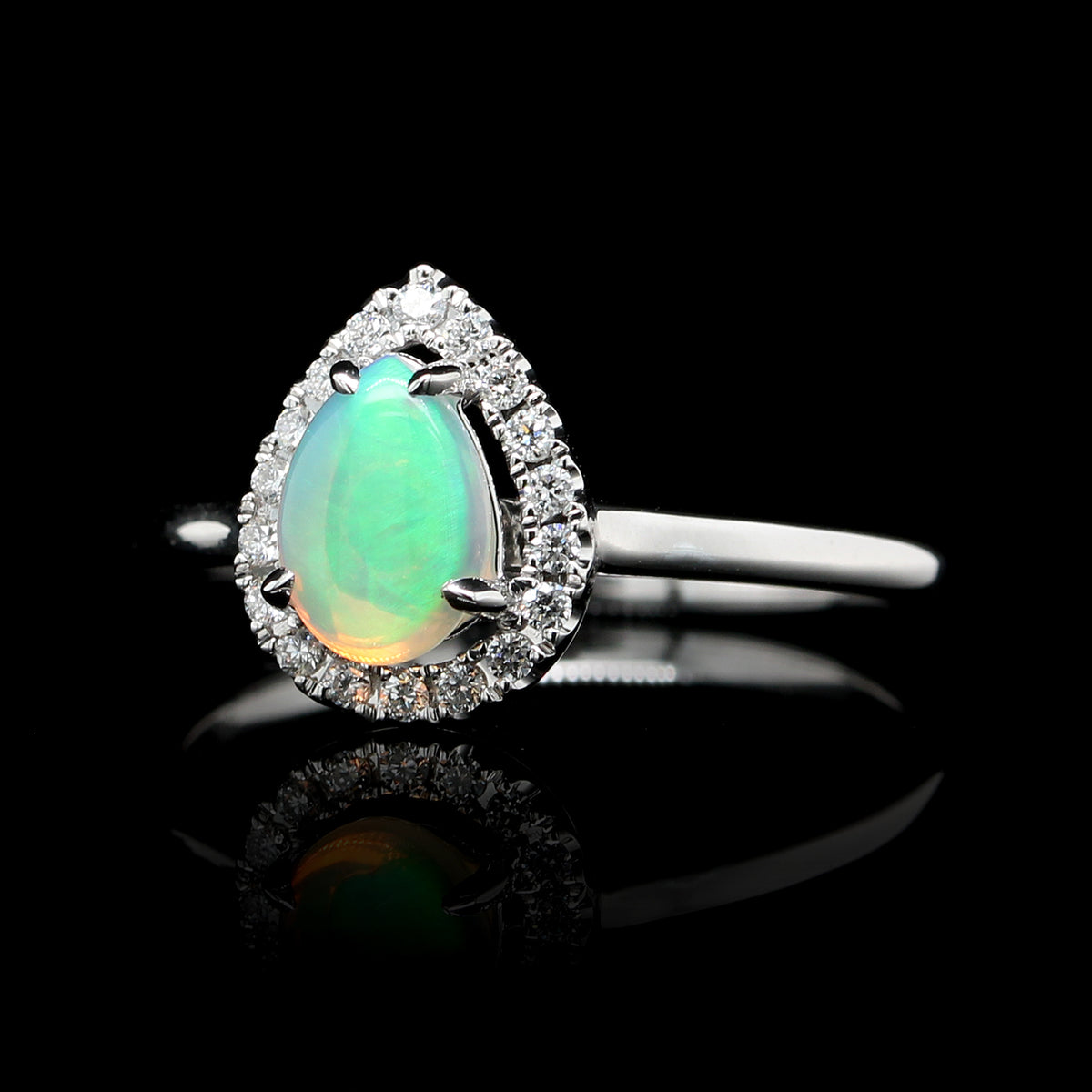 14K White Gold Estate Opal and Diamond Ring