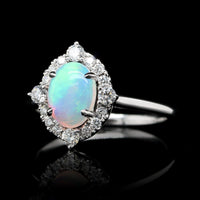 14K White Gold Estate Opal and Diamond Ring