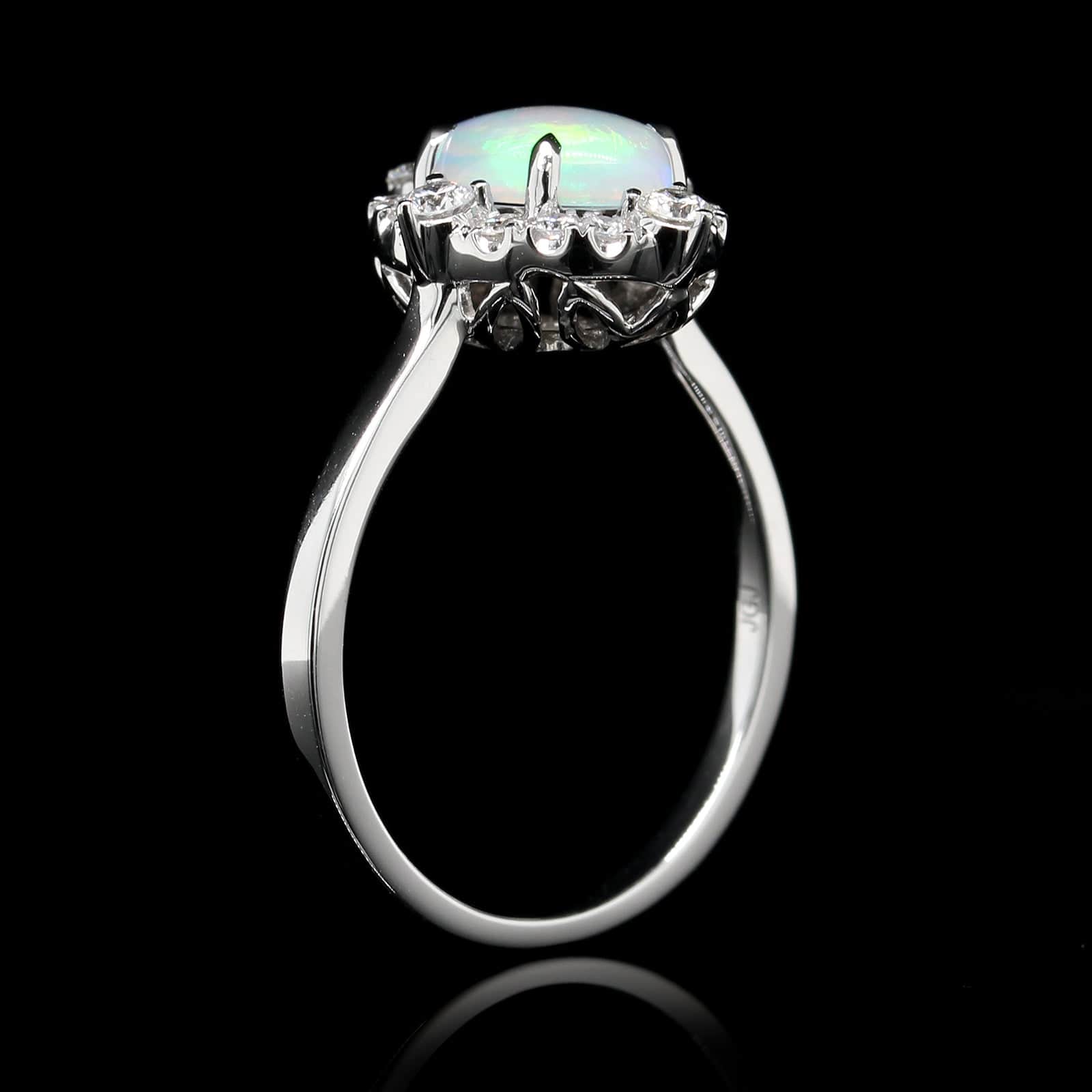 14K White Gold Estate Opal and Diamond Ring