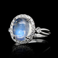 18K White Gold Estate Moonstone and Diamond Ring