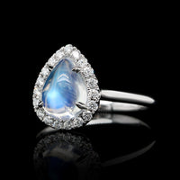 18K White Gold Estate Moonstone and Diamond Ring