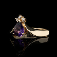 14K Yellow Gold Estate Amethyst and Diamond Ring