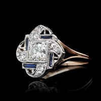 Vintage 14K Two-tone Gold Estate Diamond and Synthetic Sapphire Ring