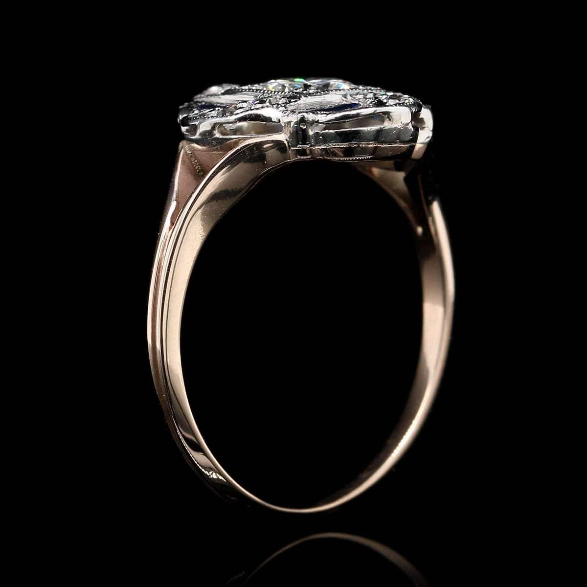 Vintage 14K Two-tone Gold Estate Diamond and Synthetic Sapphire Ring