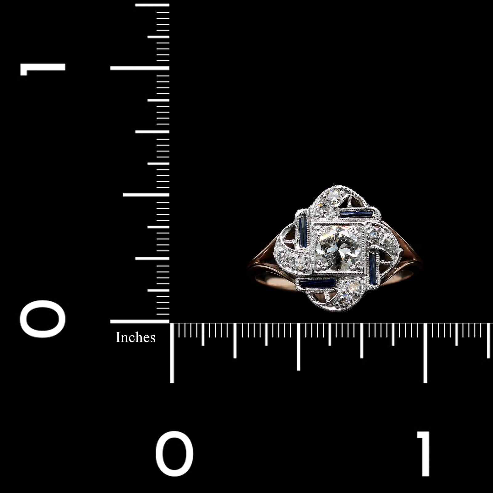 Vintage 14K Two-tone Gold Estate Diamond and Synthetic Sapphire Ring